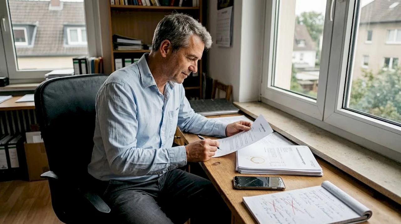 Ein Hausverwalter nimmt die Mietverträge genau unter die Lupe.