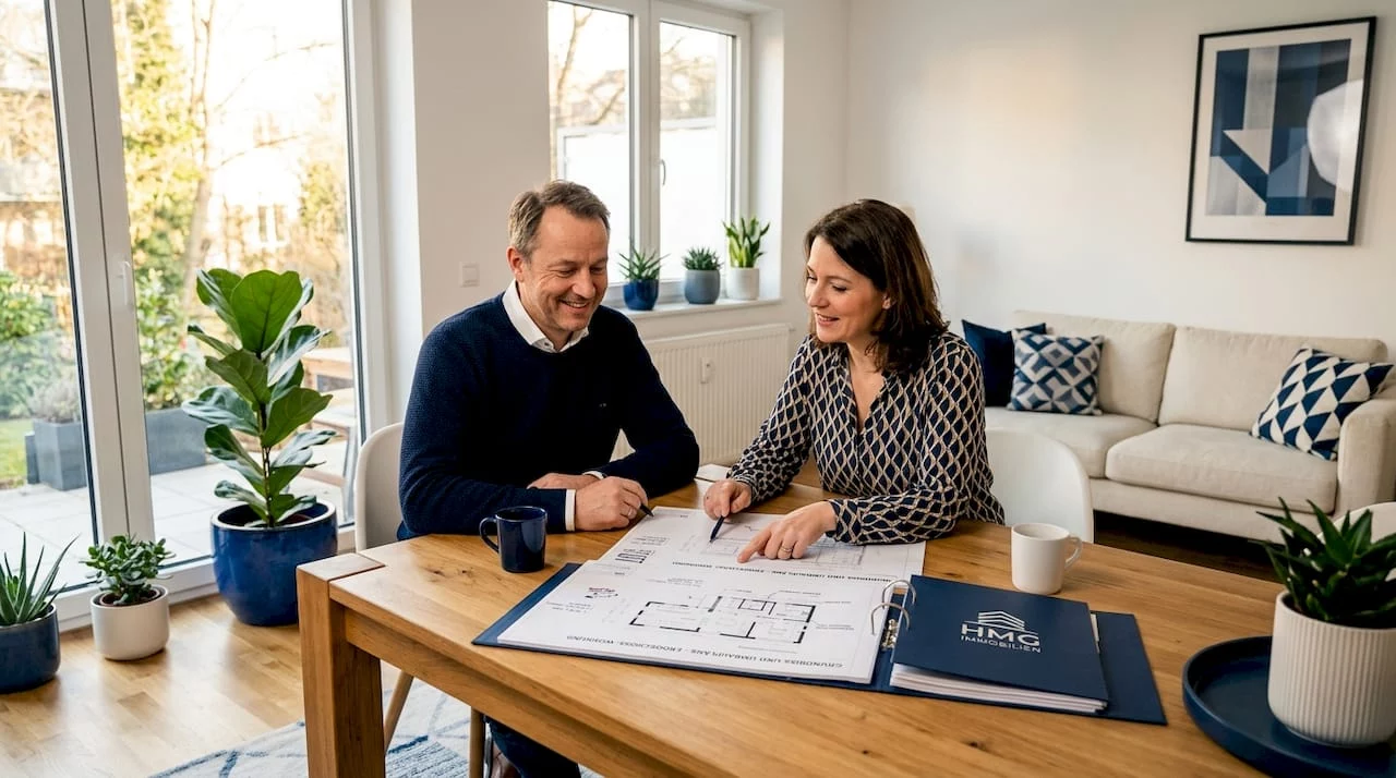 Ein Paar unterhält sich über die Wohnungseinrichtung.